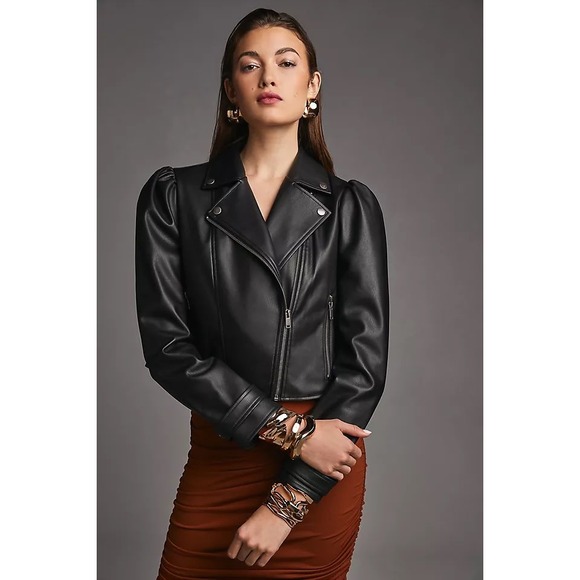 Maeve Faux Leather Femme Moto Jacket Black Womens XL - Picture 2 of 16